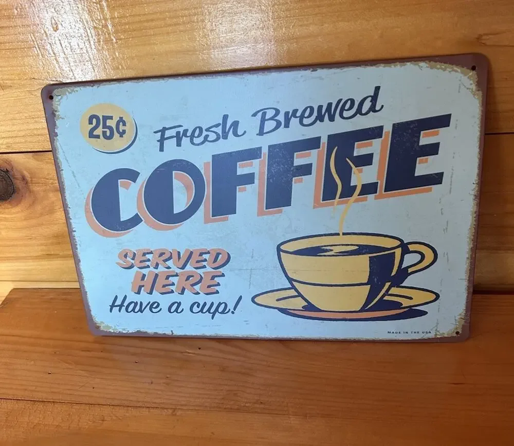 Vintage Feel Fresh Brewed Coffee Metal Tin Sign Wall Decor for Kitchen Cafe Bar